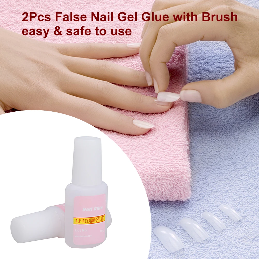 

2Pcs False Nail Gel Glue make up Fake Nails Glue with Brush Nail Art Tips Glitter Acrylic Decoration Nail Art makeup Accessories