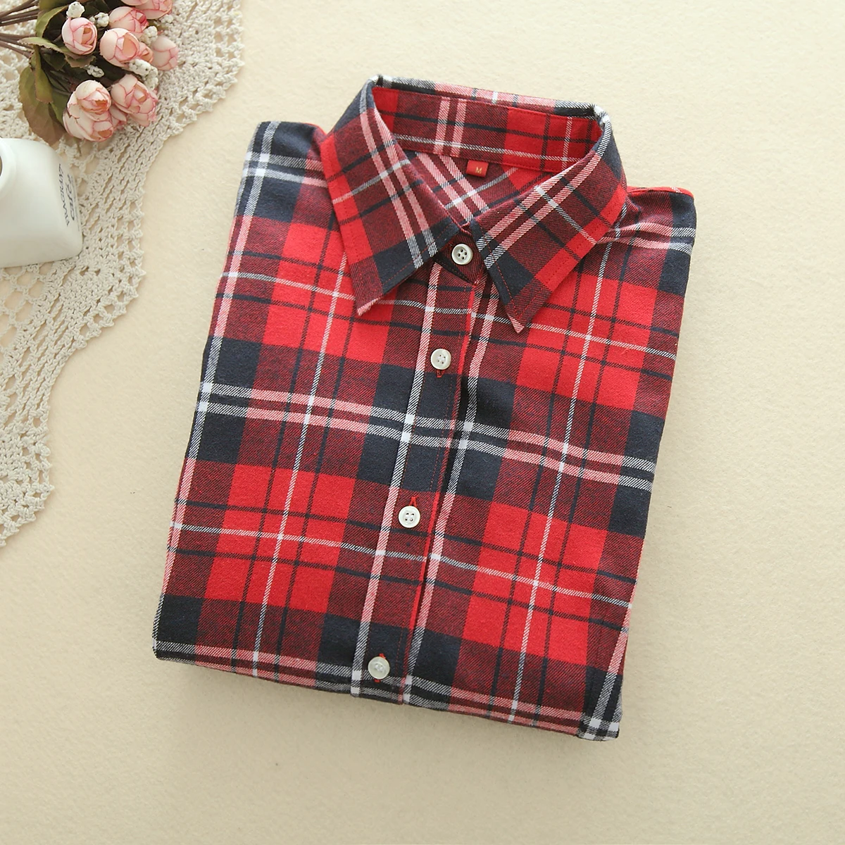 2019 Fashion Plaid Shirt Female College Style Women's Blouses Long Sleeve Flannel Plus Size Cotton Blusas Office Tops|Рубашки| |
