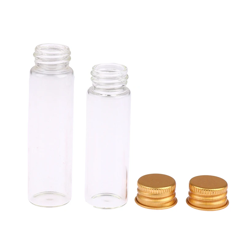 10 pieces 5ml/6ml/7ml/10ml/14ml/18ml/20ml/25ml/30ml Glass Bottles with  Aluminium Lids Small Mini Glass Jars 9 Sizes U-pick