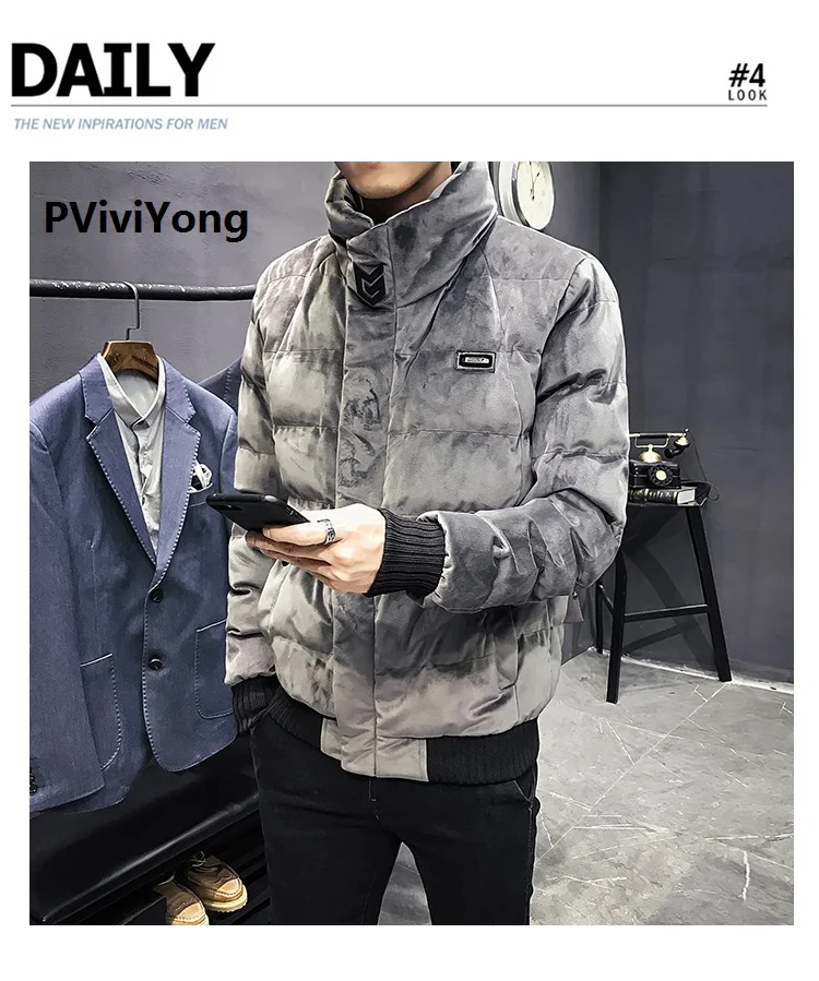 PViviYong/ Новое поступление, Высококачественная Толстая зимняя куртка, мужское короткое пальто с стоячим воротником, Мужская Фланелевая куртка, 88
