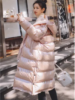 

Women's Winter Padded Jacket 2020 Hooded Glossy Warm Long Down Cotton Parka Oversize Coat Female Bright Thick Waterproof Outwear
