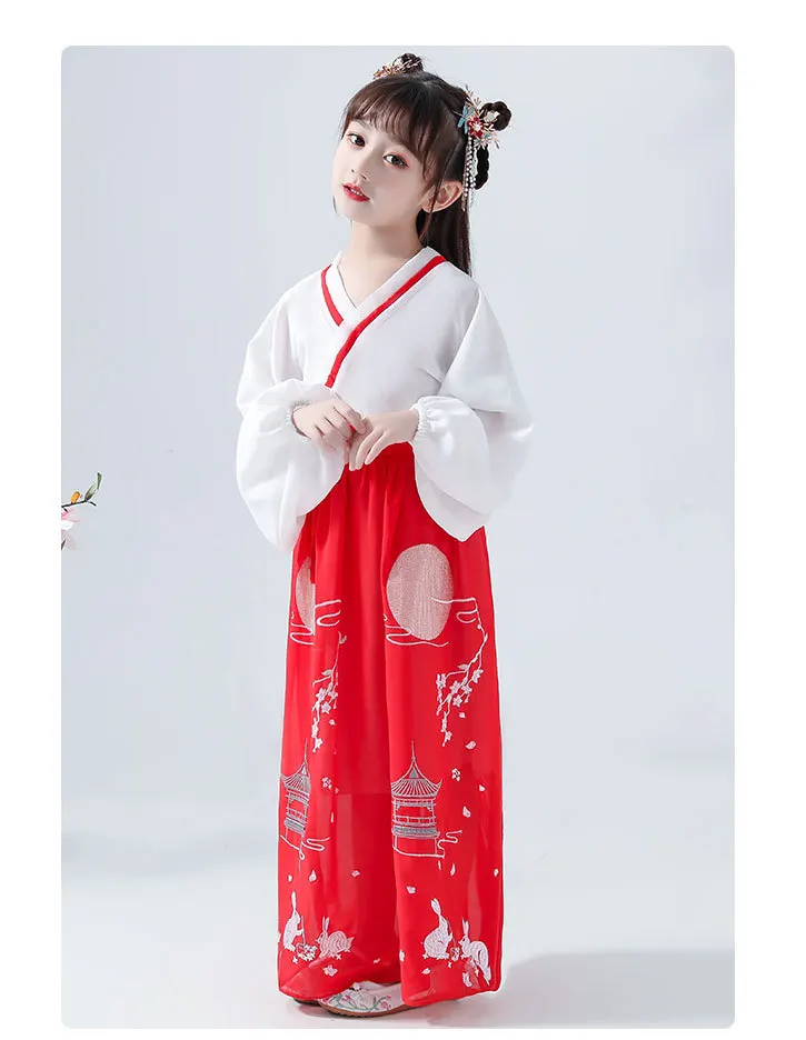 Hanfu/летнее платье с длинными рукавами для девочек; оригинальное улучшенное платье для девочек в стиле ретро и китайском стиле; осеннее платье для фотосессии в национальном стиле