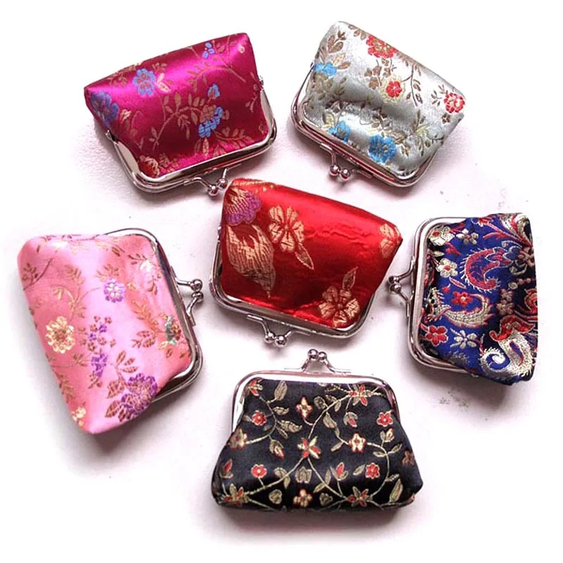 Traditionelle Seide kleine Brieftasche für Frauen Jacquard weben Blumenmuster Mini Hasp Damen Geldbörse Geld Taschen Kinder beutel – Detail 7