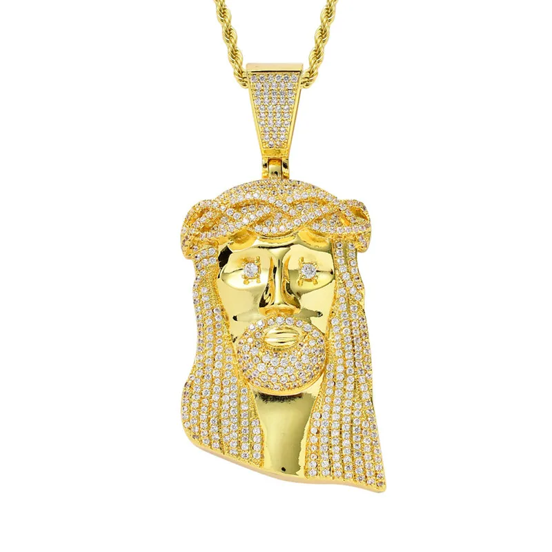 Iced Out Jesus Corolla Big Pendant Mens Hip Hop Necklace With Chain Fashion CZ Stone Necklace For Man Women Gift - Окраска металла: Золотой цвет