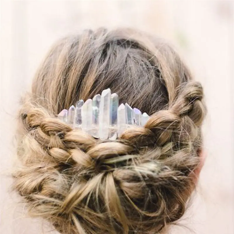 Голографическая цветная расческа для волос ручной работы с кристаллами, для невесты, свадьбы, фестиваля, вечерние головные уборы, конский хвост, декоративная заколка для волос