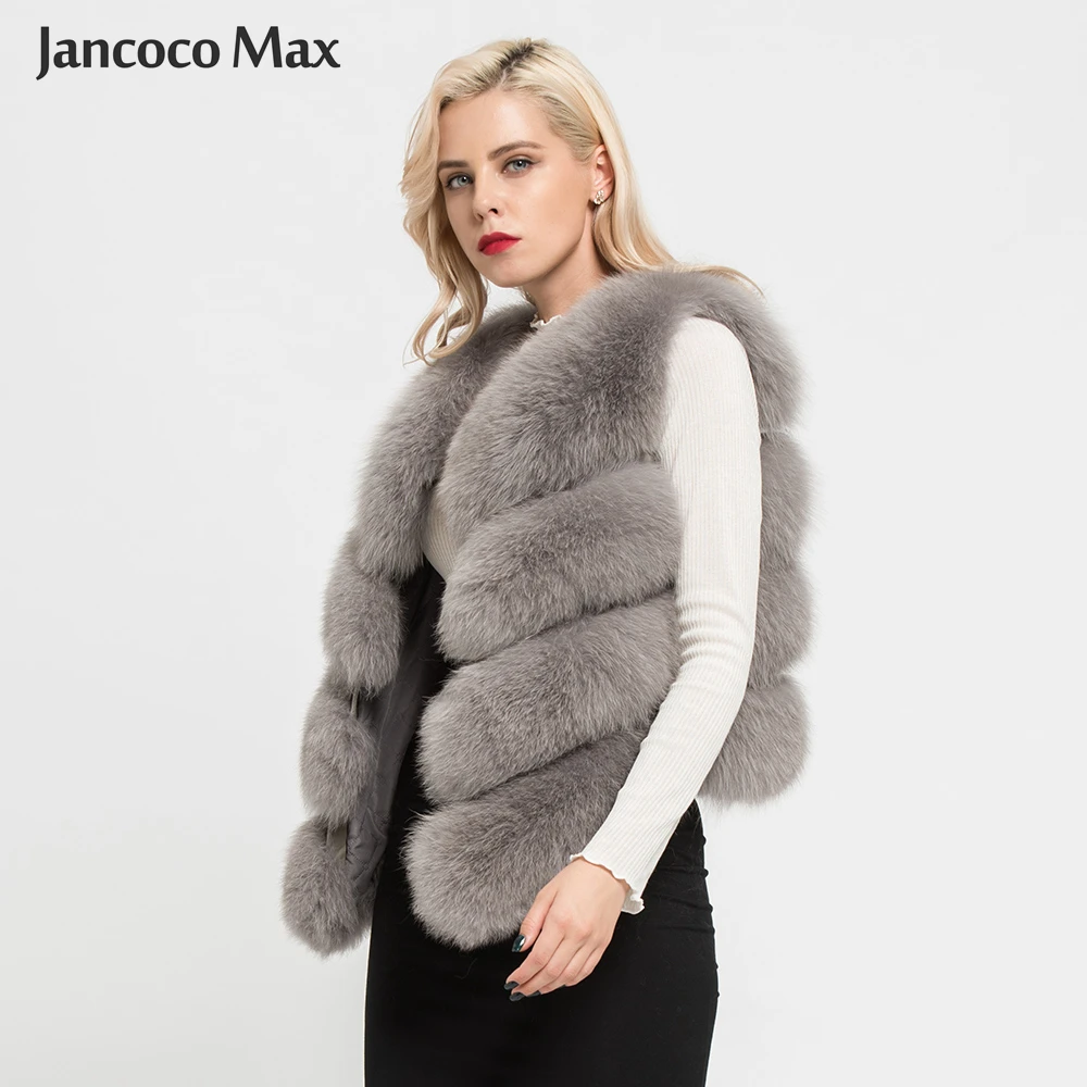 Jancoco Max 12 цветов топ мягкий толстый натуральный Лисий мех жилет 4 ряда женская