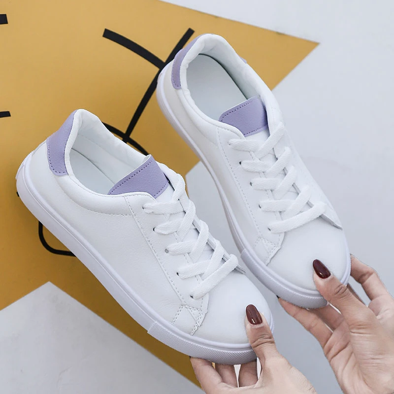 Tenis femeninos baratos, zapatillas De Tenis De cuero para Mujer, Zapatos Blancos deportivos con cordones, de tenis| - AliExpress