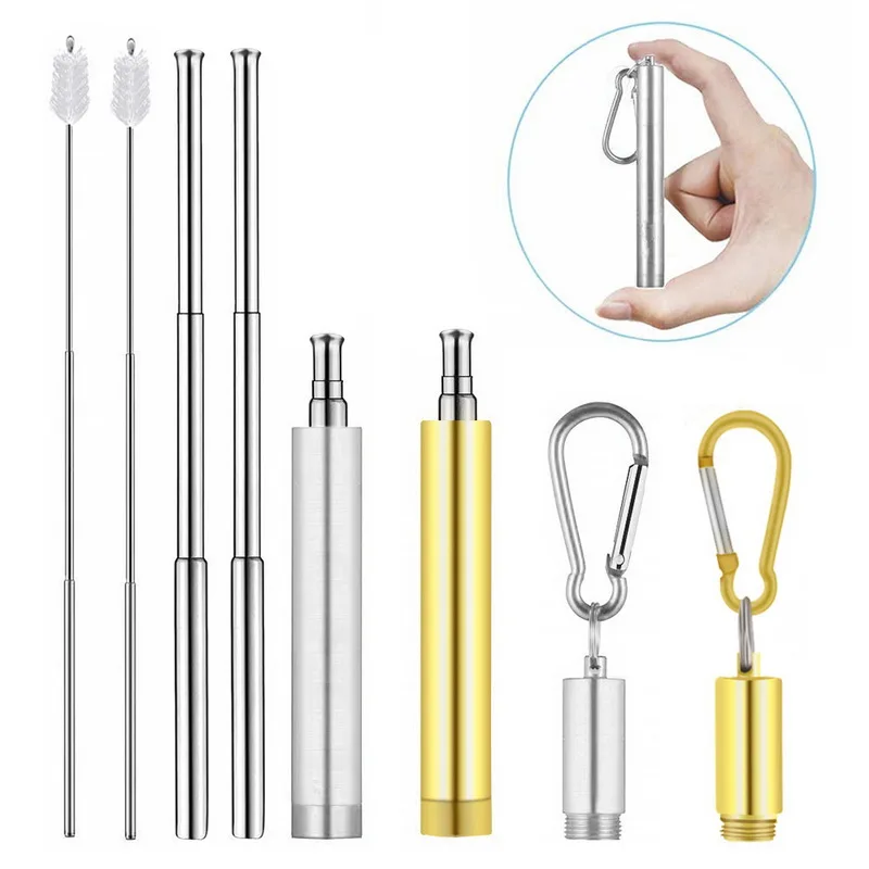 2 packs stlye C Телескопическая соломинка для питья, портативная соломинка из нержавеющей стали для путешествий, многоразовая Складная соломинка для питья с кистью, инструменты для бара - Цвет: 2 packs stlye C