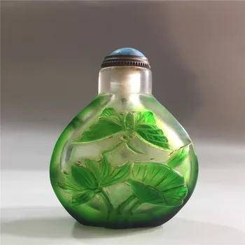 

Chinese old beijing Hand-carved bas-relief glass snuff bottle inside painted Flower and bird pattern