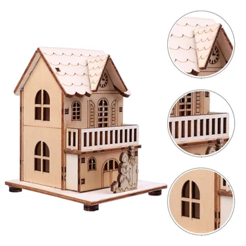 

Unique Christmas Adornment Wood House Decoration Luminous Desktop Ornament