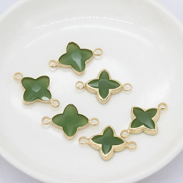 green jade 12 мм Цветок Обрамленный граненый хрустальный стеклянный Шарм Подвеска соединители ожерелье серьги Поиск ювелирных изделий золотые металлические бусины 2 петли - Цвет: green jade