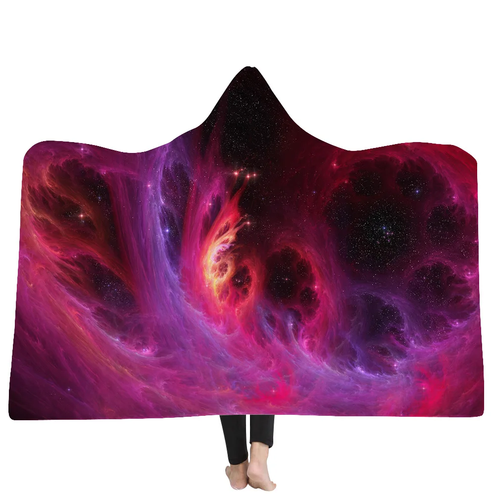 20 3d Print Winter Warm Sofa School Home Travel Picnic Carrying Wearable Polyester Blanket Hooded Blanket For Adult Starry Wonders - Цвет: 20