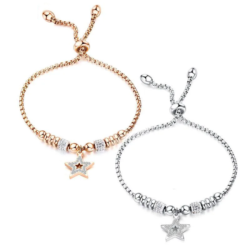 

Fashion Hollow Bead Diamond Star Adjustable Rose Gold Plated Women Titanium Bracelet Zircon Chain&Link Trendy Gifts Geometric