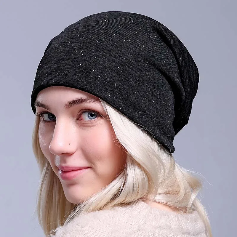Женская кашемировая зимняя вязаная шапка для женщин, шапка бини Skullies с блестками, шерстяная Осенняя шапка для девочек, gorros