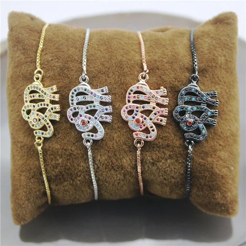 Регулируемый 10 шт./лот браслет в форме слона cz micro pave, тонкая цепочка с коннектор cz браслет, дешевые ювелирные изделия ручной работы