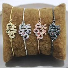 Регулируемый 10 шт./лот браслет в форме слона cz micro pave, тонкая цепочка с коннектор cz браслет, дешевые ювелирные изделия ручной работы