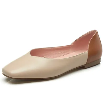 

Women's genuine leather mix color slip-on flats loafers leisure soft comfortable espadrilles casual square toe shoes for women