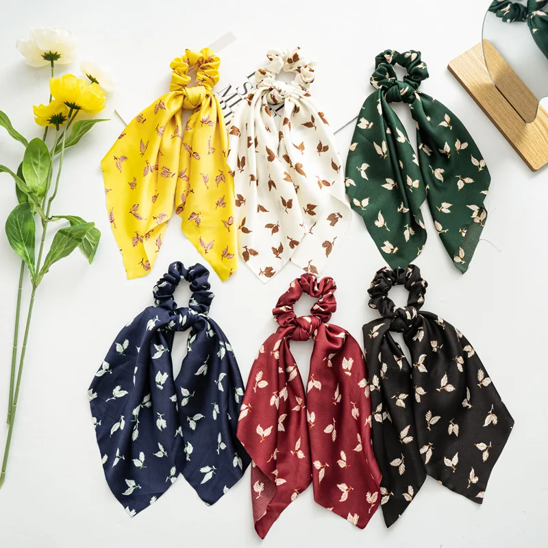 

New Satin knotted leaf streamer headband large intestine circle elegant ponytail hair circle hair accessories for women
