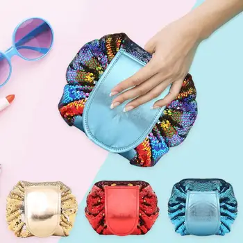 

Fashion Women Large-capacity Cosmetic Bags Portable Lazy Makeup Drawstring Pouch Sequin/Flannel Storage Organizer