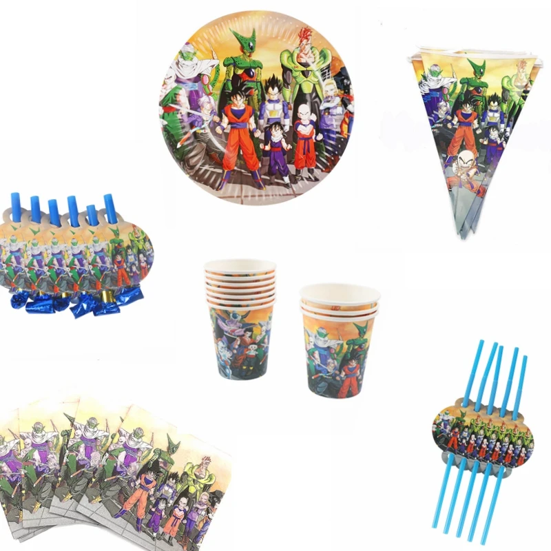 

Dragon Ball Theme Set Paper Cup/plate/napkin/banner flag/blowing/straw Birthday Han Theme Children's Day Party Supplies