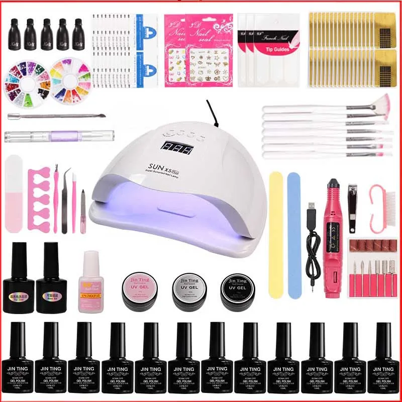 

Manicure Set Acrylic Nail Kit 80w Led with Uv Lamp Everything for Manicure Brushes Top Coat Base Gel Nail Kit Professional Set