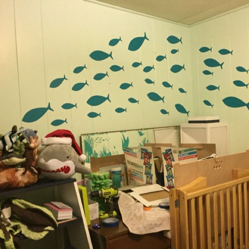 50 Pcs School of Fish Wall Sticker Bathroom Kitchen  Nautical Marine Fish Wall Decal Classroom Toilet Baby Nursery Vinyl Decor (5)