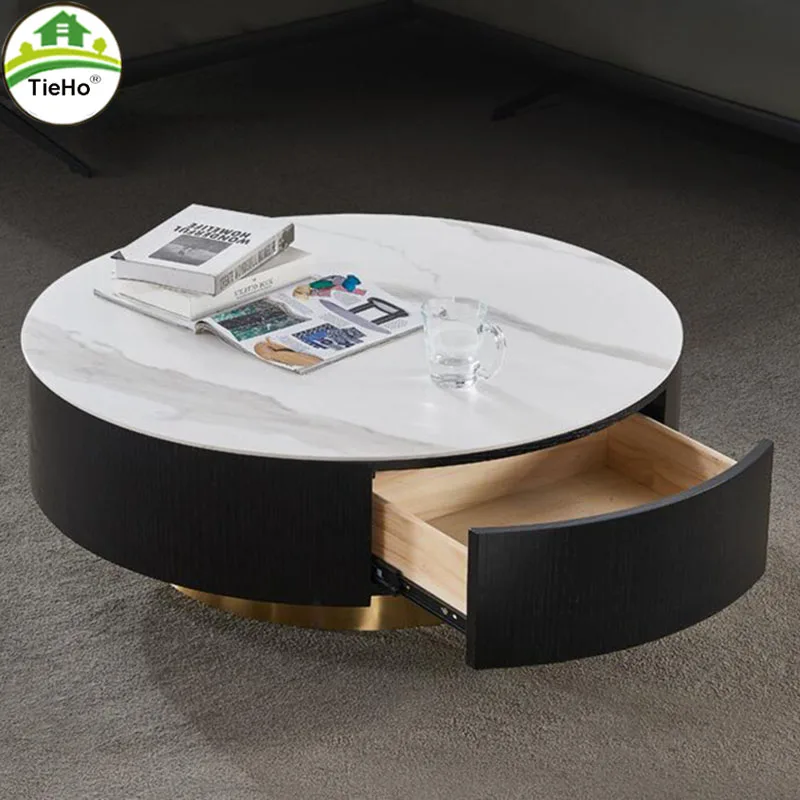 

Круглый журнальный столик TieHo, Современный низкий столик из нержавеющей стали с выдвижным ящиком для хранения, мебель для квартиры