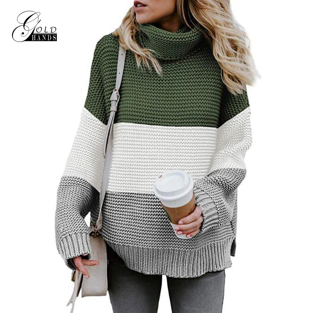 

Gold Hands Autumn Winter New Women Loose Sweater Knitted Fashion Casual Pullover Street Style Long Sleeve Turtleneck Sweaters