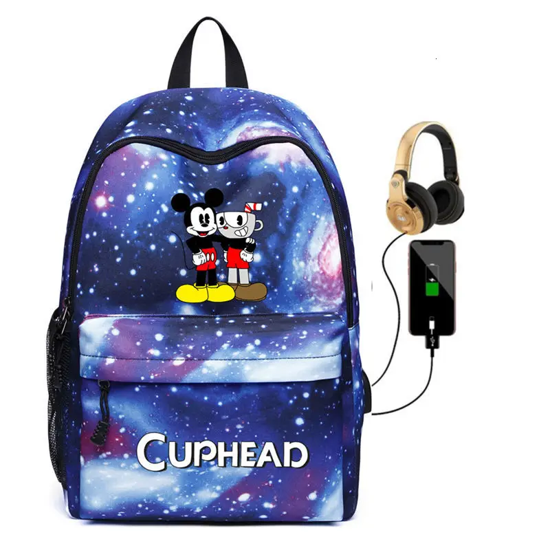 I Рюкзак Mugman для подростков с зарядкой через USB Mochila, холщовая школьная сумка для ноутбука, музыкальные дорожные сумки с гарнитурой, сумка на плечо - Цвет: I