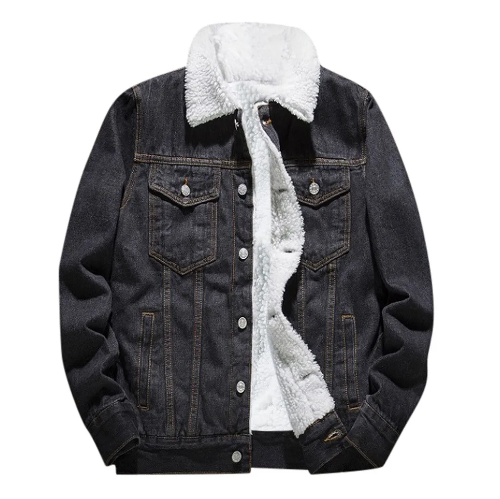 

Men Denim Jacket Autumn Winter Add Wool Casual Jean Jacket Men Denim Jackets Vintage Wash Distressed Coat Chaqueta Hombre 2019