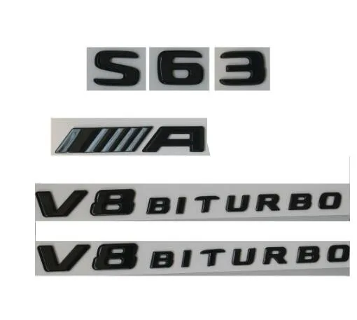 Блеск для губ и черными буквенными принтами и S63 Для AMG V8 BITURBO значки-эмблемы для Mercedes W222 - Цвет: Gloss Black