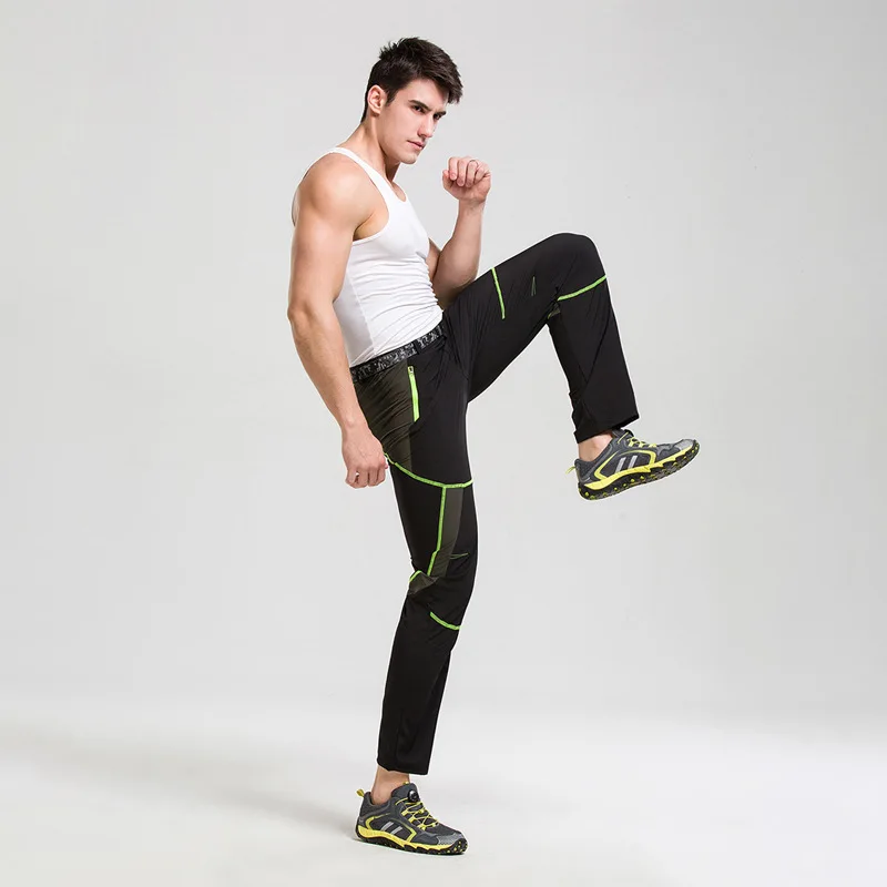 Black Green Men's Patchwork Long Trousers Thin Quick Dry Casual Pants Outdoor Mountaineering Fishing Camping Hiking Breathable Sports Pants - Цвет: Black Green