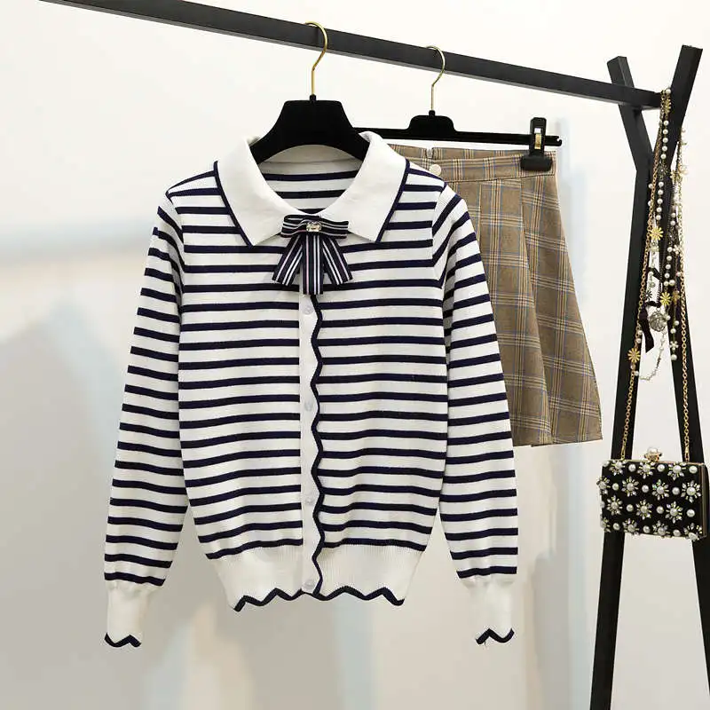 Осень 2019 новый милый женский пуловер вязаный свитер юбка костюмы с бантом хит