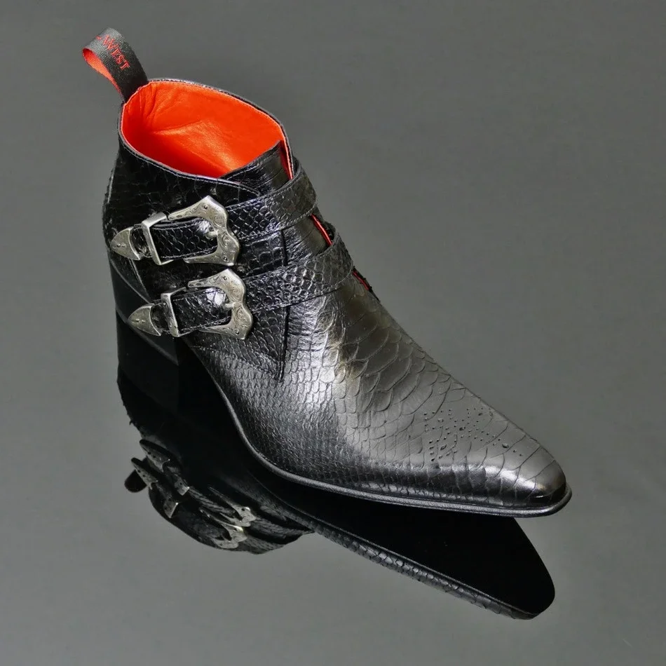 

Men Fashion Luxury Pointed Toe Chelsea Boots Vintage Snake Comfortable Ankle Boots Zipper Male Casual Boot NE005