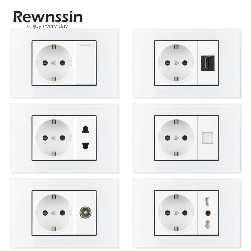 Настенная двойная розетка Rewnssin 110-250 В 16 А европейская с выключателем HDMI USB сетевые