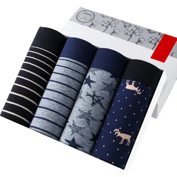 

4pcs/lot Winter Men's Boxers Breathable Cotton Boxershorts Men Print Top Underwear Underpants Man Asian Size Panties Family