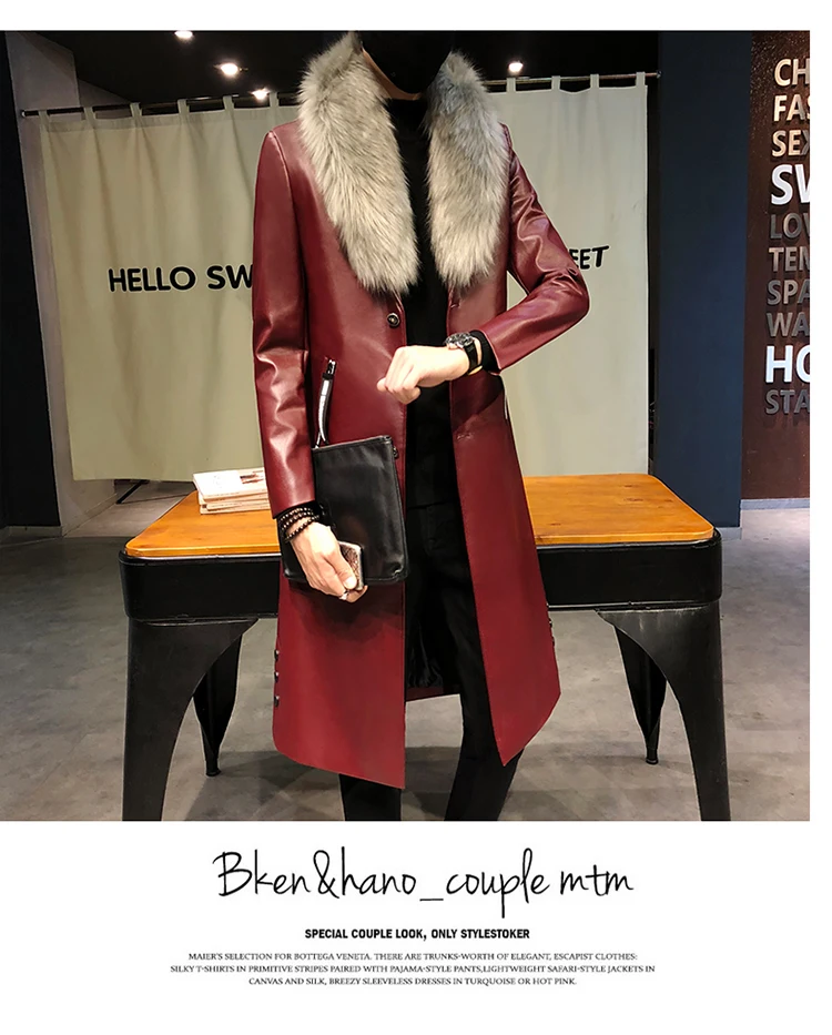 Для мужчин пальто роскошный Veste Homme золотые длинные пальто Slim Fit Chaqueta Cuero Hombre большой меховой воротник Для мужчин s Искусственная кожа пальто-тренчи