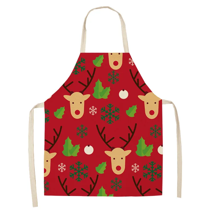 

High Quality Christmas Apron Fabric linen printed bodice overalls apron Home Cooking Baking Bibs Cleaning Tools