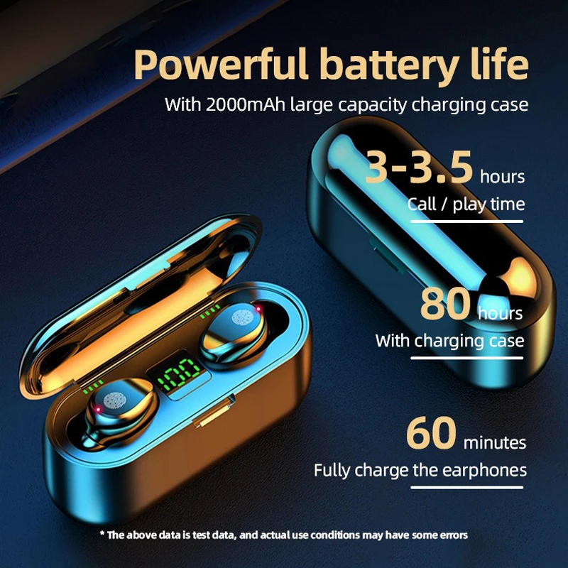 Original AMOI F9 TWS Bluetooth Earphones IPX7 Sport 9D Wireless Headphones Display Earbuds Mic Headset For Iphone Xiaomi Huawei