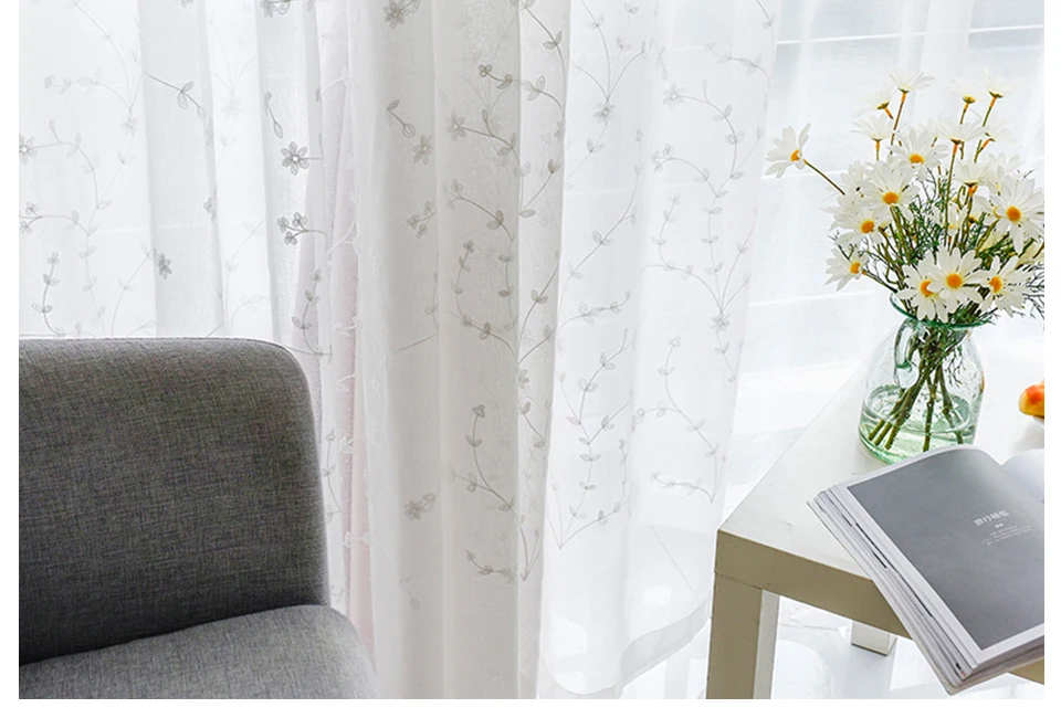 Embroidered White Sheer Tulle Curtains For Living Room Winows Modern Voile Bedroom Curtain Kitchen Outdoor Cortina Salon Drapes room darkening curtains