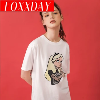 

Summer new cartoon yellow hair tattoo princess spoof funny print personality Harajuku casual women's T-shirt top