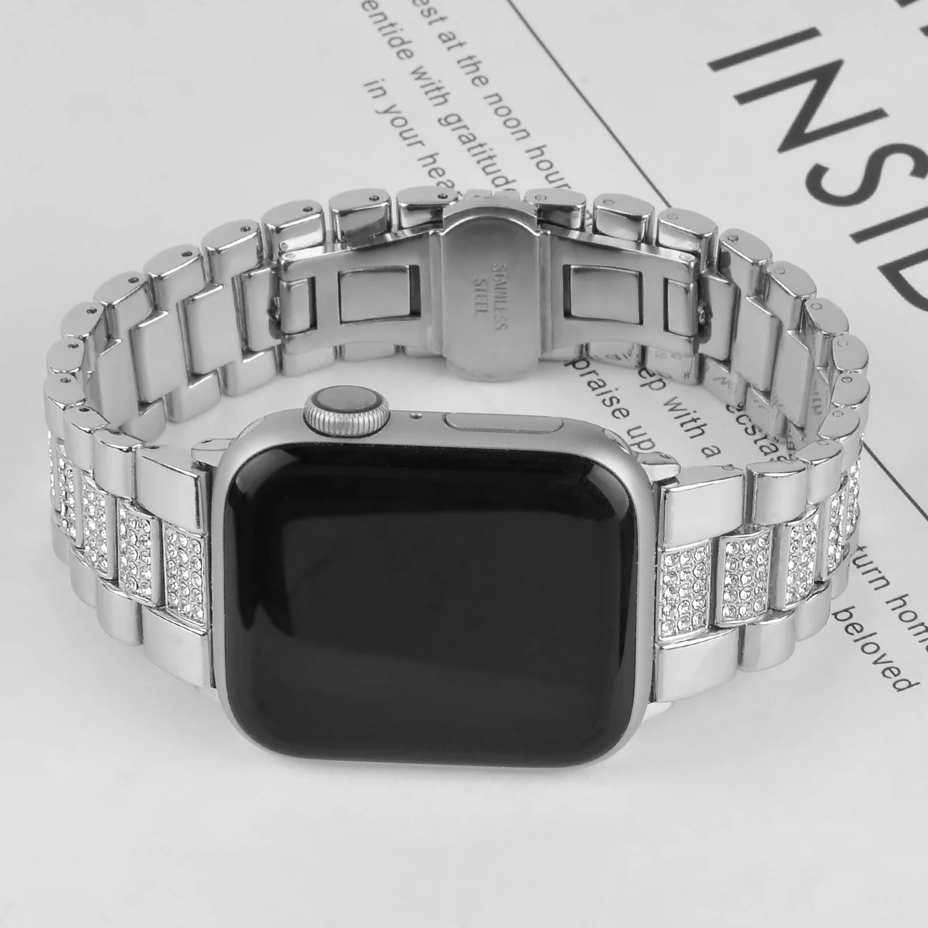 Metal + Diamond strap for Apple watch 7 6 5 4 se 44mm 40mm Comfortable replacement metal buckle strap for iwatch 3 2 1 42mm 38mm