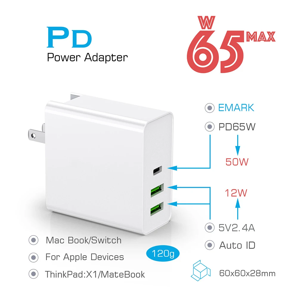 65 Вт PD быстрое зарядное устройство QC3.0 Quck зарядное устройство для переключателя Macbook type C USB зарядное устройство для iPhone для samsung Xiaomi настенное зарядное устройство s адаптер