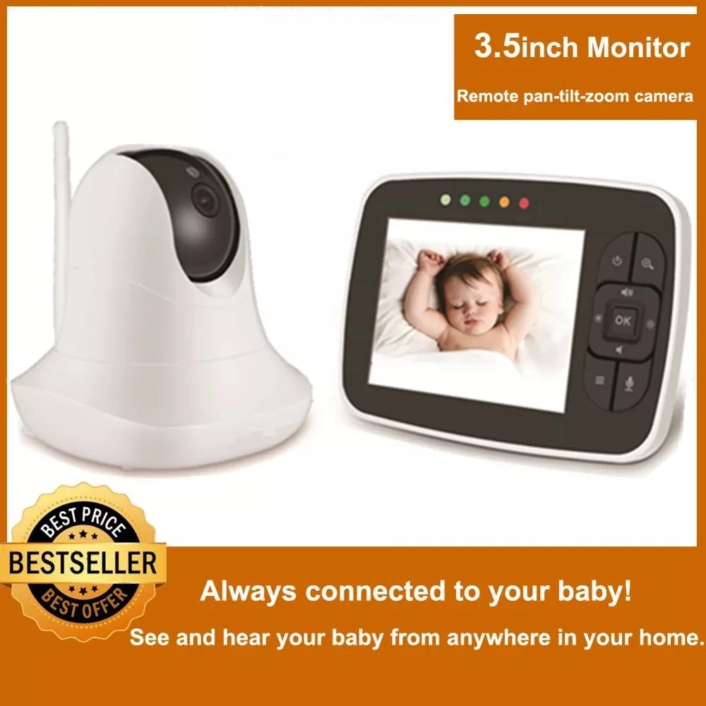 3.5 inch Large Screen Baby Monitor Infrared Night Vision Wireless Video Color Monitor with Lullaby Remote Pan-Tilt-Zoom Camera