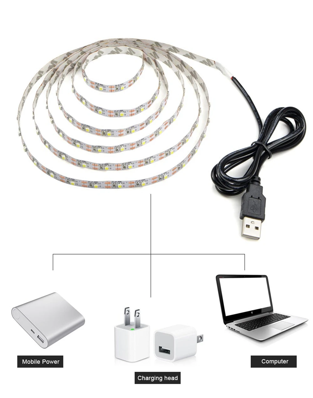 USB Светодиодная лента 5 в SMD2835 светодиодный ТВ фоновый светильник ing 50 см 1 м 2 м 3 м 4 м 5 м DIY гибкий светодиодный светильник