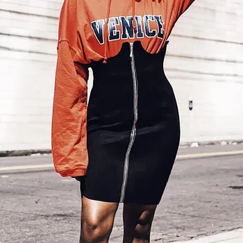 

Sexy Women Bust Skirt Autumn New Zipper Chest Support SexySkinny Hip Lady Skirt for Women Black Skirt Women High Waist Harajuku