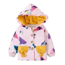 Детская зимняя теплая куртка-пуховик на пуговицах с принтом героев мультфильмов для девочек; пальто с капюшоном; Описание товара: модный дизайн; бренд года