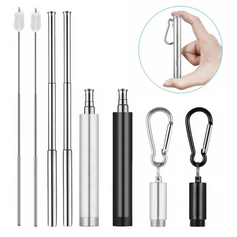 2 packs stlye D Выдвижная соломинка из нержавеющей стали, переносные соломинки Metel для путешествий, многоразовые, для питья соломы с щеткой, барные принадлежности - Цвет: 2 packs stlye D