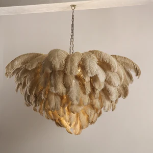 Светодиодные люстры из натурального страусиного пера, Подвесная лампа в стиле, для спальни, кухни, декоративное освещение для ресторана