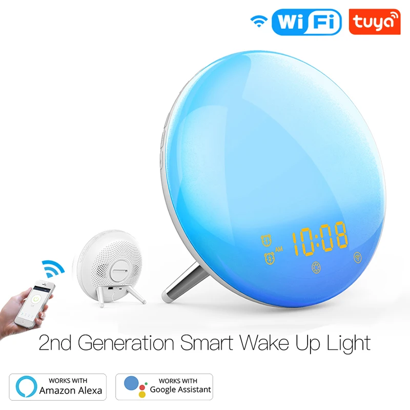 Wifi Smart Wake Up Light Workday Alarm Clock With 7 Colors Sunrise